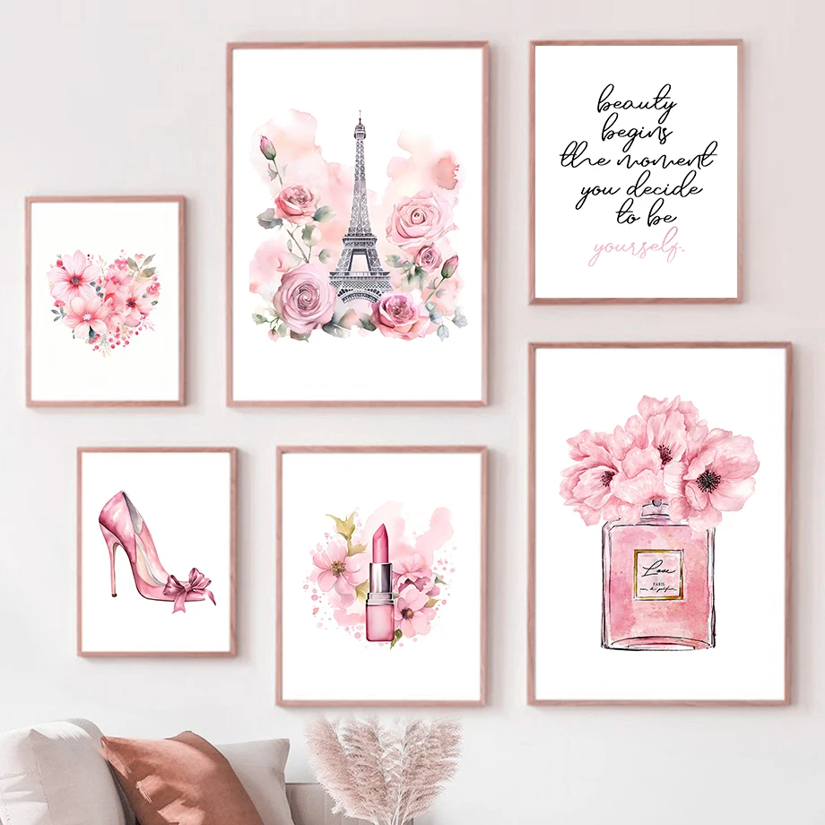 Street Fashion In Paris - Paris Fashion Art Poster Pink Eiffel