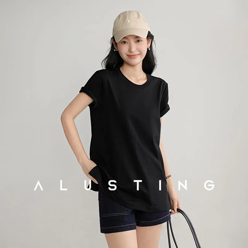 Longline Tee Oversized - Summer Women's T Shirt Crew Neck