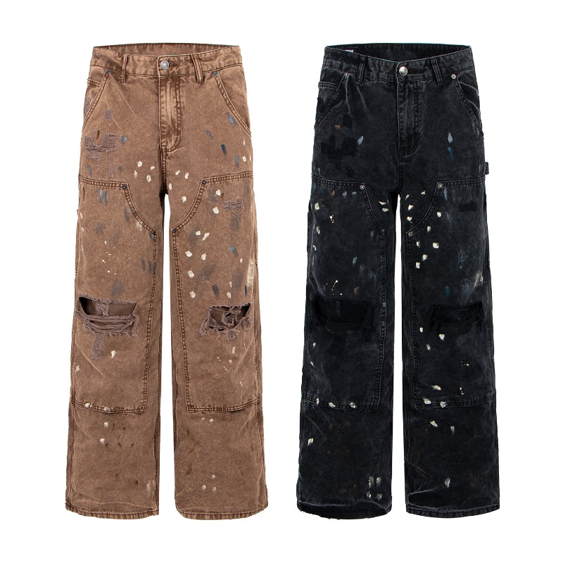 Street Fashion Of Japan - American Retro High Street Ripped Wide