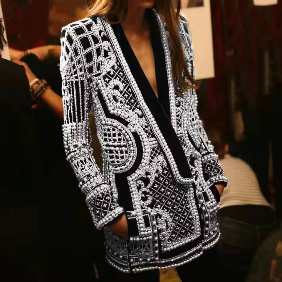 Fashion Beading V Neck Blazers - đánh giá và giá Street Fashion Taiwan