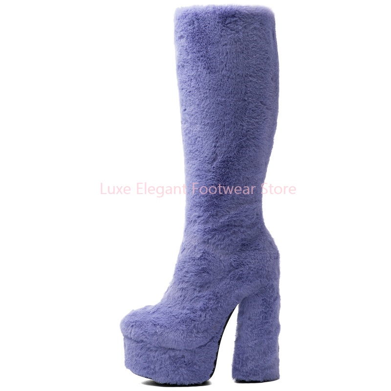 Purple Faux Fur Round Toe Plat - đánh giá và giá Street Fashion Winter