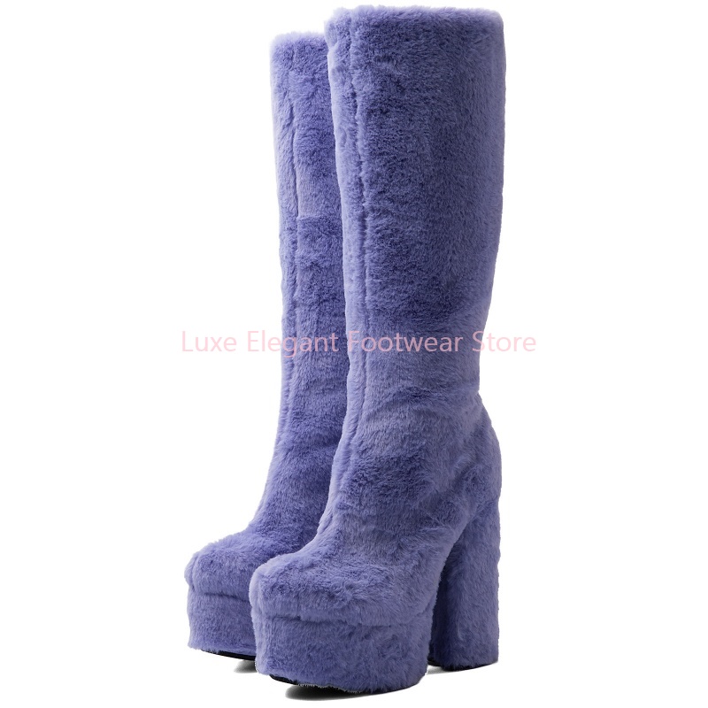 Purple Faux Fur Round Toe Plat - đánh giá và giá Street Fashion Winter