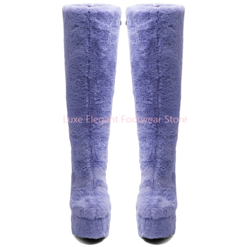 Purple Faux Fur Round Toe Plat - đánh giá và giá Street Fashion Winter