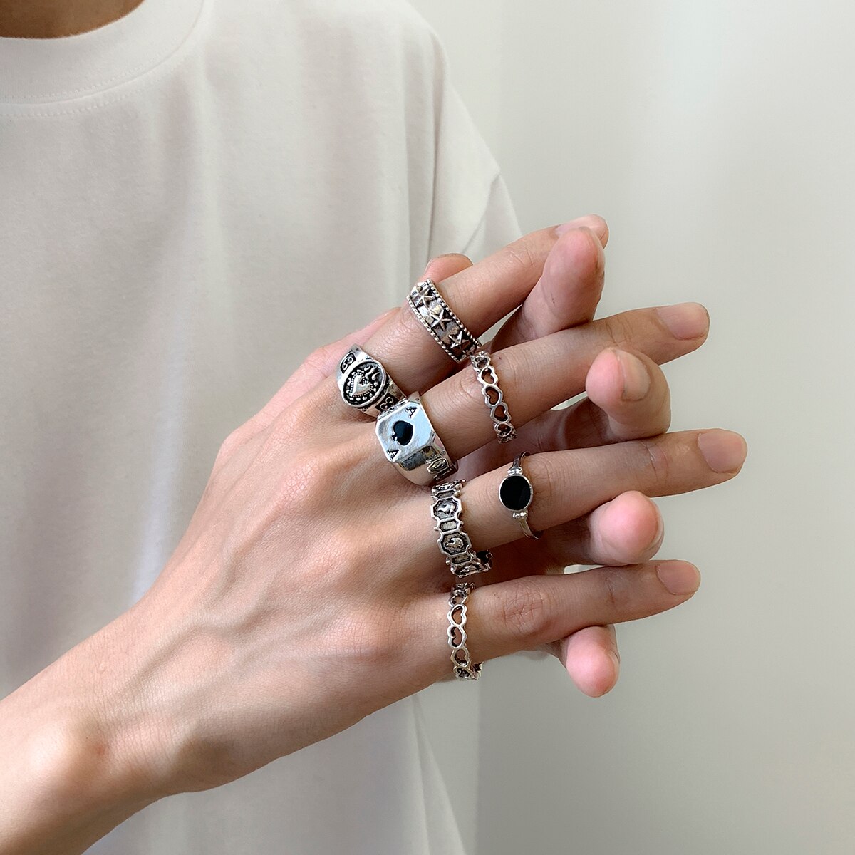 7Pcs/Set Goth Carved Heart Pok - đánh giá và giá Street Fashion Goth