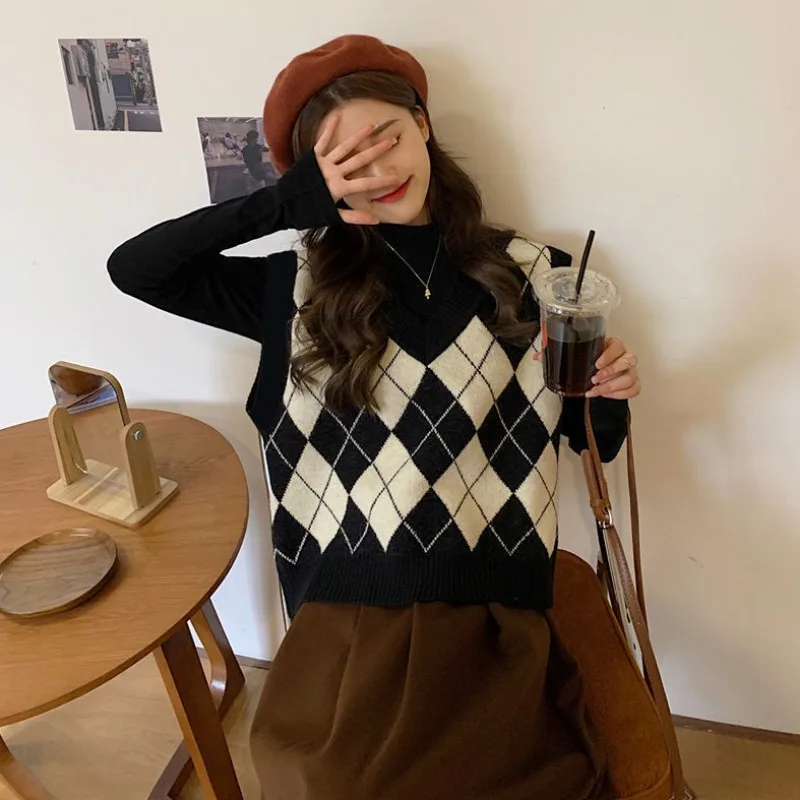 Sweater Vests Women Argyle Har - đánh giá và giá Street Fashion Of Japan